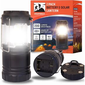 Rechargeable Solar Lanterns for Power Outage, LED Operated Camping Lights Battery Powered 2-Pack, 48Hr Battery Life, Solar, USB-C & AA Powered, Adjustable Brightness, Emergency Lights for Home Failure