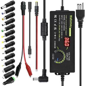 3V~36V 4A 144W Universal Power Supply 3V 5V 6V 9V 12V 15V 18V 20V 24V 30V 36V Adjustable Variable Switching AC/DC Adapter, 100V-240V AC to DC Converter with 14 Tips & Polarity Converter & Test Lead