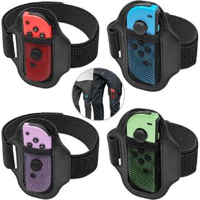[4 Pack] Leg Strap for Nintendo Switch Sports Play Soccer/Switch Ring Fit Adventure, for Joy Cons Switch OLED Model Controller Game Accessories,Adjustable Elastic Strap,Two Size for Adults & Children