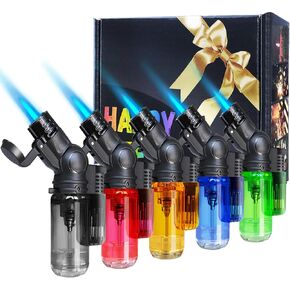 5 Pack Torch Lighter Mini Refillable Butane Lighters Single Jet Flame 45° Rotatable Torch Lighters Windproof Adjustable Butane Gas Lighter for Candle Camping Fireplace Party BBQ Grill(Without Fuel)