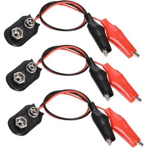 DMiotech 3Pcs 9V Battery Buckle Connector to Alligator Clip I Type 13cm Wire for Doing Some Tests