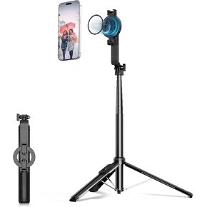 61" Magnetic Phone Tripod & Selfie Stick for Golf Training, Extendable Cell Phone Tripod Stand with Wireless Remote and Phone Holder, Golf Training Aid - Compatible with iPhone Android Phone(Black)