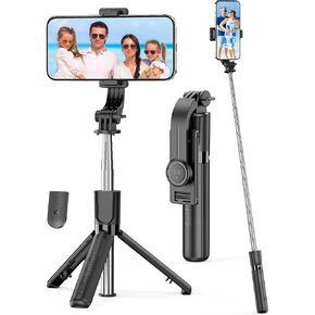 Portable Selfie Stick Tripod, 4 in 1 Extendable Phone Tripod Stand with Detachable Wireless Remote & Phone Holder 360° Rotating Mini Travel Tripod Compatible with iPhone 16/15/14/13 Pro/Android/Gopro
