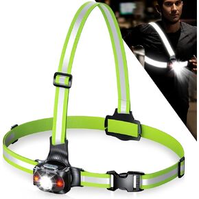 Running Lights for Runners, Adjustable Beam Night Reflective Vest, Waterproof Rechargeable LED Chest Light for Jogging, Dog Walking, Cycling, Camping, Hiking, Outdoor Adventure