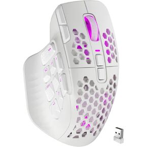 SM809 Pro Wireless MMO Gaming Mouse with 9 Side Buttons,24000 DPI,Triple Connectivity (2.4G/BT/Wired) RGB Ergonomic Mouse for Gamer,16 Programmable Macros,Up to 350H Battery Life,White