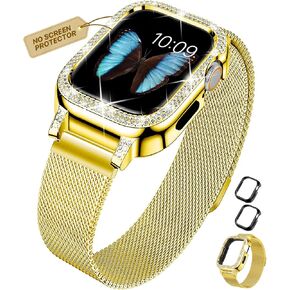 XYF متوافق مع Apple Watch Band 45mm 44mm 41mm 40mm للنساء مع المصد ، من الفولاذ المقاوم للصدأ الشبكة الفاخرة المغناطيسية راينستون Milanese Strap Series Iwatch Loop Series 9 8 7 6/SE 5 4