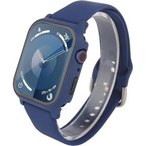 3 in 1 for Apple Watch Band with Case,Silicone Silky Wrist Strap with PC Hard Cover Built-in Tempered Glass Screen Protector for iWatch SE Ultra Series 10 9 8 7 6 5 4
