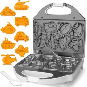 Car Waffle Maker for Kids, Halloween & Christmas Mini Waffle Maker, 8 Fun Vehicle Shaped Mini Pancake Maker, Non Stick Surface, Excellent Gift, White