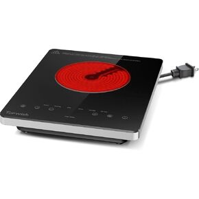 Electric Cooktop, 120V Electric Stove Top Single Burner Ceramic Cooktop with Touch Control, Child Safety Lock, Timer, Residual Heat Indicator, 1300W Plug in Glass Countertop Burner for Cooking
