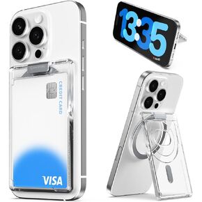 Sinjimoru for Clear MagSafe Wallet with Adjustable Stand, 6.5mm Slim Open-Frame Transparent Magnetic Wallet, 3000G Magnet Strength for iPhone 16/15/14/13/12. M-Slim Slot Stand