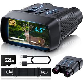 Night Vision Goggles, 4K Night Vision Binoculars for Adult with 4.5" SHD Screen, Adjust Screen Brightness, Backlit Silicone Button, 32GB TF Card, Starlight Night Vision for Camping Hunting