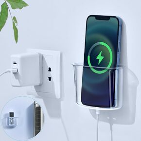 Wall Mount Phone Holder, Stick on Bedside Wall Mounted Charging Shelf for iPhone, Remote, Telephone, Small Adhesive Clear Acrylic Phone Stand Organizer for Bedroom, Bathroom, Living Room Office