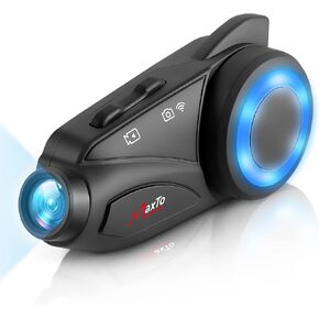 MAXTO Motorcycle Bluetooth Headset with Camera 1080P HD, M3 Upgraded 360°Adjustable Clip, 6 Riders 3280Ft Motorcycle Communication Systems Group Intercoms, WiFi Transit/FM funtion, IP65 (M3+Remote)