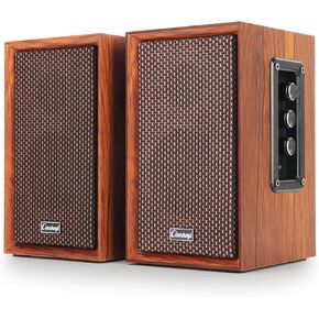 40W Computer Speakers,2.0 AC Powered Wooden PC Speakers with Strong Bass,7.28" X 2 AC Powered AUX /Bluetooth Bookshelf Speakers with USB Input for DSP Multimedia Speaker, Wooden Speaker for Laptop,PC