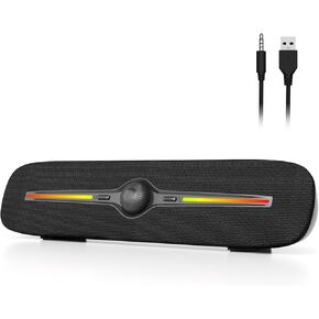 SOULION R90 Bluetooth Computer Speakers for Desktop, USB Powered 3.5mm AUX PC Speakers with LED Dynamic Light, Portable Soundbar Speaker with Rotary Volume Control for Laptop Monitor