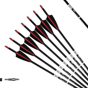 30 Inch Carbon Arrow Fletched 3" Shield Cut Vanes Archery Practice Target Hunting Arrows with Removable Field Points for Compound & Recurve Bow, 12 Pack