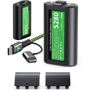 Rechargeable Controller Battery Pack, 5280mWh Charger Accessories for Xbox One|S|X|Elite Controller, Includes 5FT USB Type-C Cable and 4 Battery Cover