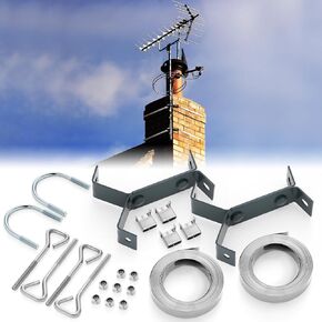 Blulu Y-Type Chimney Antenna Mounting Kit with Galvanized Steel 18 ft Straps & Hardware TV Antenna Mast Bracket for Chimney