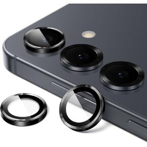 JETech Camera Lens Protector for Samsung Galaxy S25 5G, 9H Tempered Glass Metal Individual Ring Cover, Easy Installation Tray, HD Clear, 1 Set (Black)