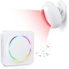 Wireless Motion Sensor Alarm Indoor -Door Chime for Business, Store Welcome Buzzer Monitor with Colorful LED Light 500 FT Range Commercial Door Entry Alert, Caregiver Reminder for Elderly