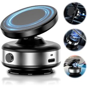 Upgraded 360° Adjustable Electric Vacuum Magnetic Suction Cup Phone Mount, Hands-Free Magnetic Cell Phone Holder for Car/Gym/Mirror/Smooth Surface, Compatible with Magsafe iPhone, Silver