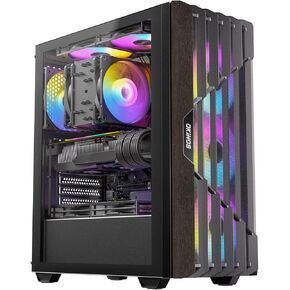 Oak Wood ATX PC Case, 4 x 120mm ARGB Non-PWM Case Fans Pre-Installed, Type-C Port, Tempered Glass Side Panel, Black Mid-Tower Computer Case, Cypress 5 ARGB