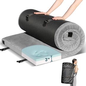 Memory Foam Camping Mattress Pad, CertiPUR-US Waterproof Portable Roll Up Mattress for Adults, Thick Floor Sleeping Mat Pad for Car Truck Tent with Travel Bag
