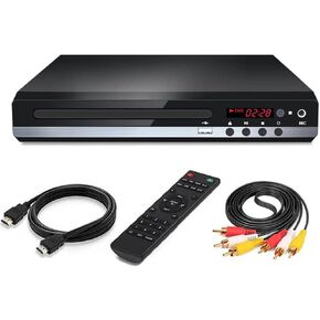 Home DVD Player for TV CD Player HDMI and RCA Cables Remote Control USB Input 1080p All Region Free Breakpoint Memory Support TV Monitor and Projector