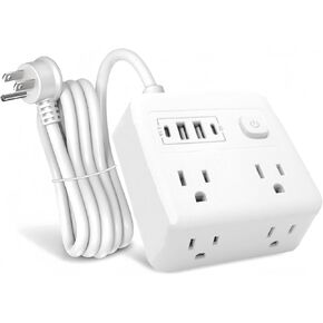 Flat Plug Surge Protector Power Strip, 5 Ft Ultra Sturdy Extension Cord with 4 USB Wall Charger, 4 Widely Outlets Convenient Style Desk USB Charging Station for Travel, Office, Dorm Room