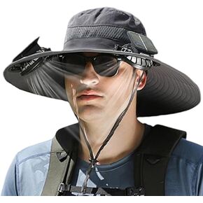 Men's Wide Brim Solar Fan Outdoor Fishing Hat, Wide Brim Solar Fan Outdoor Fishing Hat with 2 Solar Fan, Solar Fan Outdoor Fishing Hat Black