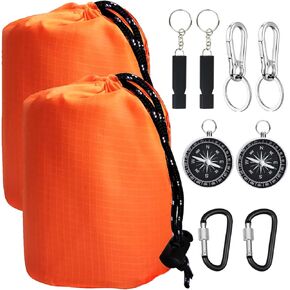Portable Emergency Sleeping Bag,2 Pack of Waterproof Survival Camping Bag,Outdoor Thermal Bivy Sack,Emergency Supplies,Survival Gear with Compass and Whistle,Suitable for Hiking,Outdoor Adventure