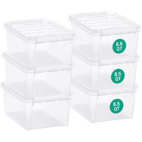 كلاسيكي 10 مربع تخزين واضح ، حاوية 8L/8.5QT BPA قابلة للتكديس مع غطاء آمن ، صناديق بلاستيكية مصنوعة سويدية للتنظيم ، 6 عبوات