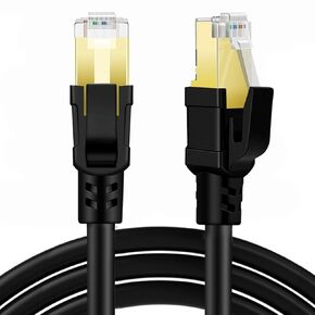 TNP CAT 8 Ethernet Cable 25ft High Speed 40 Gbps 2000MHz Black CAT8 Connector LAN Network Gigabit Internet Wire Patch Cord with Professional S/STP Gold Plated Premium Shielded Twisted Pair