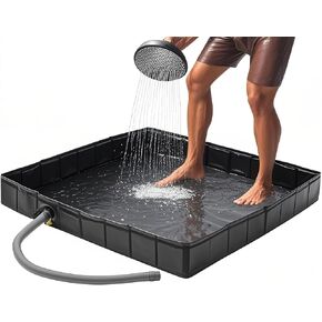 Ynotus 40″ Portable Camping Shower Base Collapsible Outdoor Shower Pan with Drain Hose and Clamp Shower Basin for Shower Tent Base, Wilderness Camping, Rv, Temporary Shower Stall, Bathing Pets.