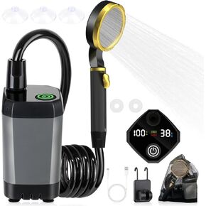 Portable Shower for Camping, 7800mAh Outdoor Electric Shower Rechargeable Pump with Intelligent Digital Display with LED Display, Camping Shower Head Nozzle for Camping, Hiking, Traveling, Washing