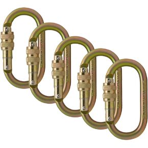 Fusion Climb Screw Locking Carabiner 31KN (5-Pack) Ovatti - Professional Rock Climbing Carabiner - Heavy Duty Steel Screw Locking Carabiner for Climbing, Rappelling, D Shaped - UIAA ANSI Compliant