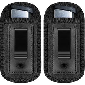 2 Pack Universal Magazine Holster IWB Clip, Pistols Mag Holder Pouch for Concealed Carry Single Double Stack Magazine for 9mm .40 .45 .380, Fits Any 7 10 15 Round Clips for All Pistols (All Black)