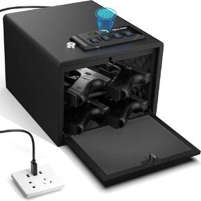 Gun Safes for Pistols,Quick-Access Handgun Safe,Safety Device with Biometric&Digital Key Pad&Key,High Capacity Smart Pistol Safe for Nightstand&Car&Home&Office
