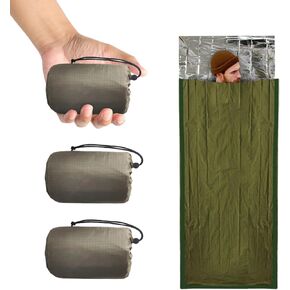 Emergency Sleeping Bag Survival Bag 3 Pack | Thermal Waterproof Mylar Bivy Sack for Adults | Portable Emergency Sleeping Bags for Survival, Extreme Cold, Camping, Hiking, and Outdoor Emergency Gear