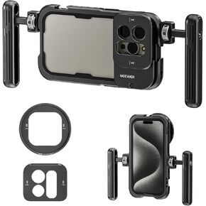 NEEWER 15 Pro Phone Cage Video Rig with Dual Handles Compatible with iPhone 15 Pro, Metal 67mm Filter Adapter, 17mm Lens Backplane, Phone Rig Smartphone Stabilizer for Video Recording, PA023K