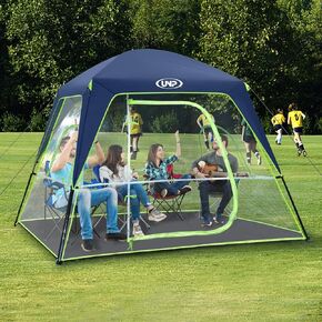 UNP Sports Tent 4-Person 540°All Weather Clear PVC Camping Pod with rainfly for Camping, Soccer, Football, and Ice Fishing(Dark Blue)