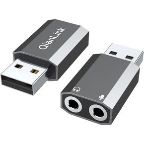 USB to 3.5mm Audio Adapter (2-Pack),External Stereo Sound Card with Dual TRS 3-Pole 3.5mm Headphone and Microphone Jack for PS4/PS5/PC/Laptop, Built-in Chip Mic-Supported Headphone Adapter