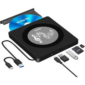 External Blu Ray Drive, USB 3.0 Type-C Portable Blu ray Burner BD BD Player Read/Write with 2 USB and TF/SD Slots, Optical Bluray DVD Drive for Laptop PC Windows 11 MacBook Pro Air Desktop Linux OS