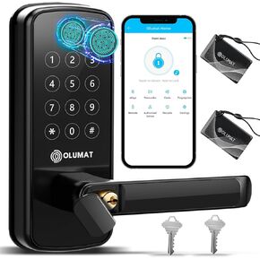 Smart Lock with Handle: Wi-Fi Keyless Entry Door Lock - Smart Locks for Front Door - Biometric Fingerprint Door Lock - Smart Door Lock with Keypad - Garage Door with App Control - Auto Lock