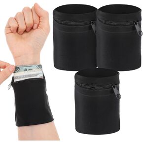 Pack of 4 Wrist Wallets for Men Armband Wrist Phone Holder Hidden Wrist Pouch Wrist Sweat Band Wrist Purse Wristlet Wallet for Outdoor Sports Running Workout RFID Zipper Pouch(Black)