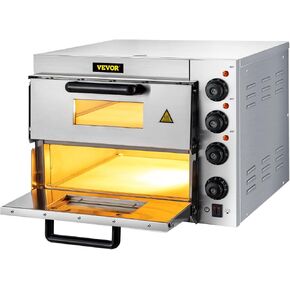 Commercial Pizza Oven Countertop 14" Double Deck Layer 110V 1800W Stainless Steel, Silver
