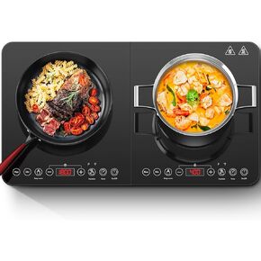 Aobosi Double Induction Cooktop,Portable Induction Cooker with 2 Burner Independent Control,Ultrathin Body,10 Temperature,1800W-Multiple Power Levels,4 Hour Timer,Safety Lock