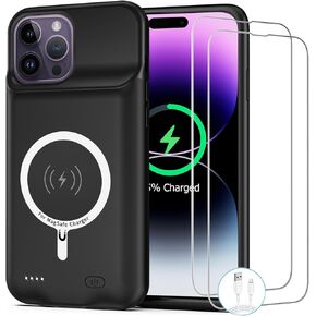 Battery Case for iPhone 14 Pro, [10000mAh] Enhanced Portable Protective Smart Qi Wireless Charger Case Battery Pack with CarPlay Wireless Charging Case Compatible for iPhone 14 Pro (6.1 inch)-Black