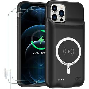 Battery Case for iPhone 12 Pro Max (6.7 inch) ,Upgraded10800mAh Rechargeable Portable Protective Extended Charger Case Wireless Charging Compatible with iPhone 12 Pro MaxCharging Case & Carplay-Black