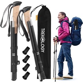 TREKOLOGY Trekking Poles – Lightweight, Adjustable Hiking Sticks for Men & Women – Durable Aluminum, Compact & Foldable with Comfortable Grip – Perfect for Hiking, Walking & Seniors, TREKZ XE (Black)